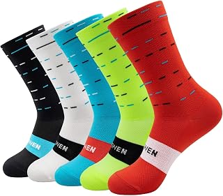 Yelewen Compression Crew Cycling Socks Men Women 5 Pairs - Athletic Running Hiking Bike Socks with Arch Support & Y-Heel