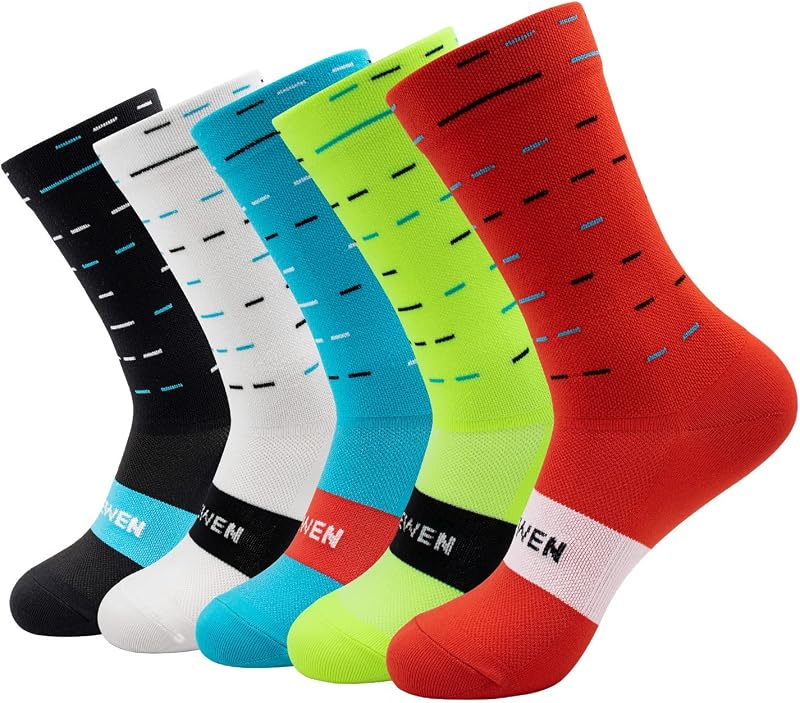 Cycling Socks Compression Athletic Crew Running Socks Mens Womens Hiking Riding Bike Workout Climbing Sports 5 Pairs
