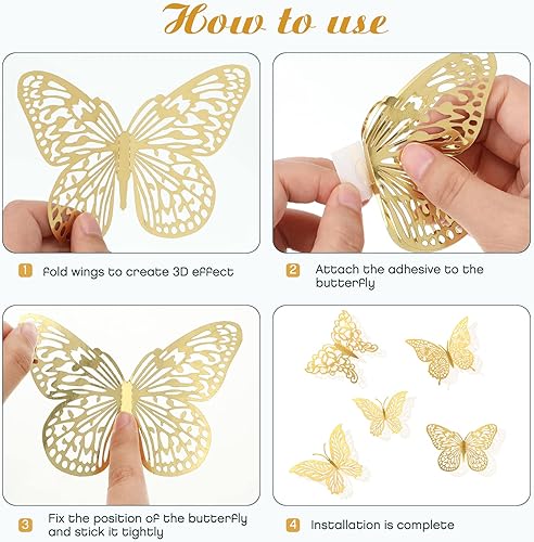 Miniatura 66 de Decoración de pared de mariposa rosa 3D, 3 tamaños y 4 estilos, decoraciones de fiesta de mariposas, decoraciones de pasteles, calcomanías