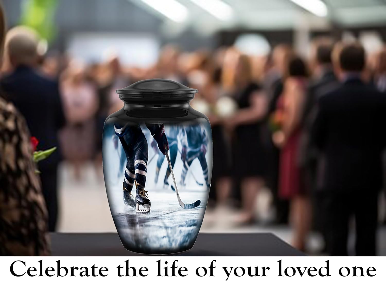 Ice Hockey Cremation Urn for Adult Human Ashes – Full Size Sports Tribute Memorial Urn – Elegant Funeral Urn for Hockey Lovers & Players – Holds Up to 210 lbs (Large)