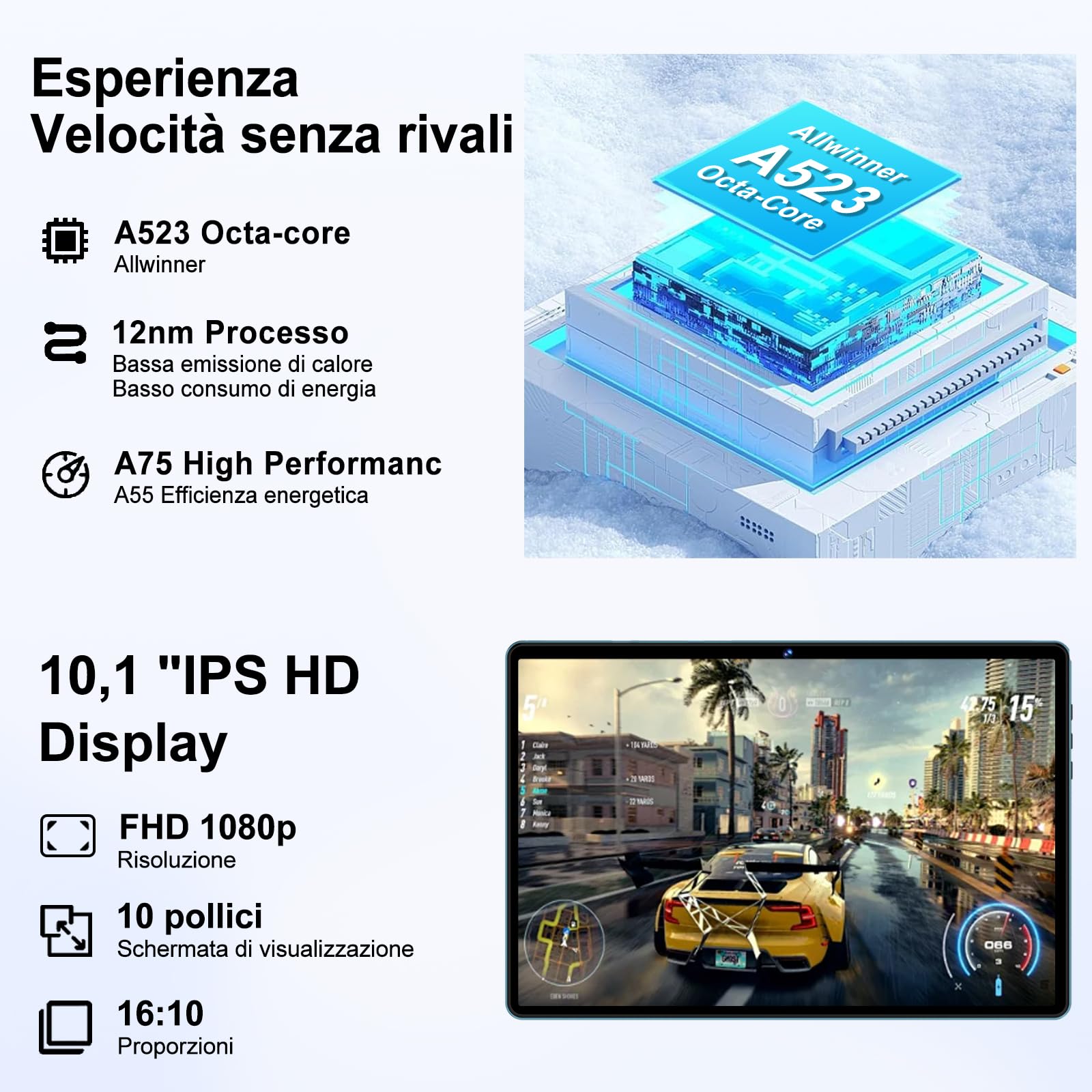 DMOAO Tablet 10 Pollici Android 14 con 18 GB RAM + 128 GB ROM(TF 1TB), FHD Tablet con 5G Wi-Fi 6, Widevine L1, Octa-Core, USB-C, BT 5.0, 6000 mAh, Tastiera + Mouse + Custodia, Blu