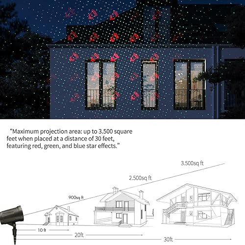 Miniatura 5 de Proyector de luces de Navidad para exteriores con control remoto y temporizador adicional, 8 patrones festivos rojos y verdes, luz láser de Navidad