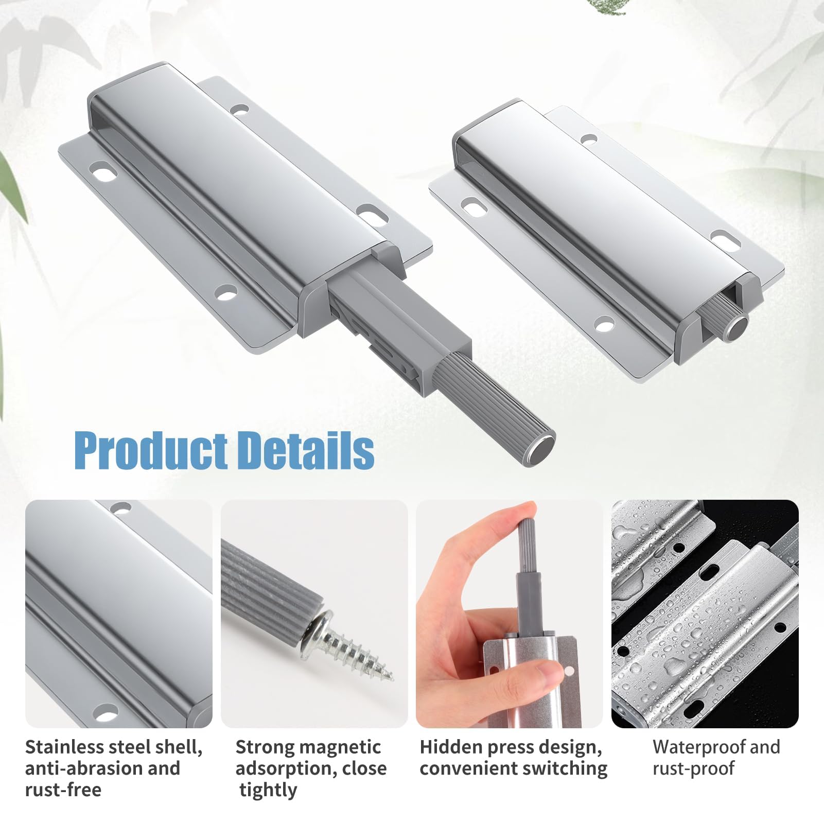 2 Pack Push to Open Door Catches,Magnetic Catches for Cupboards with Mounting Screws Soft Close Magnetic Damper Door Catch Release for Kitchen Cabinets/Cupboard/Wardrobes/Drawers(Silver) - Image 3
