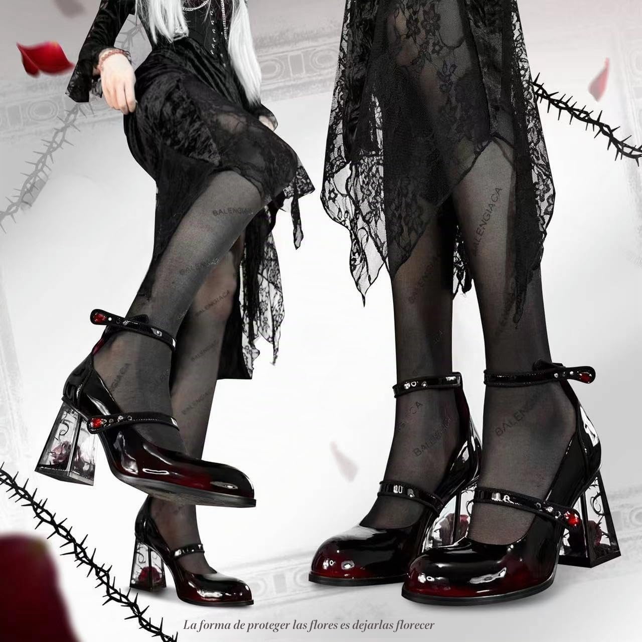 Zapatos Mary Jane de Plataforma para Mujer, Zapatos de tacón con Plataforma gótica Lolita en el Tobillo con Punta Dulce, Zapatos de Plataforma Gruesos, Zapatos de Vestir de Charol