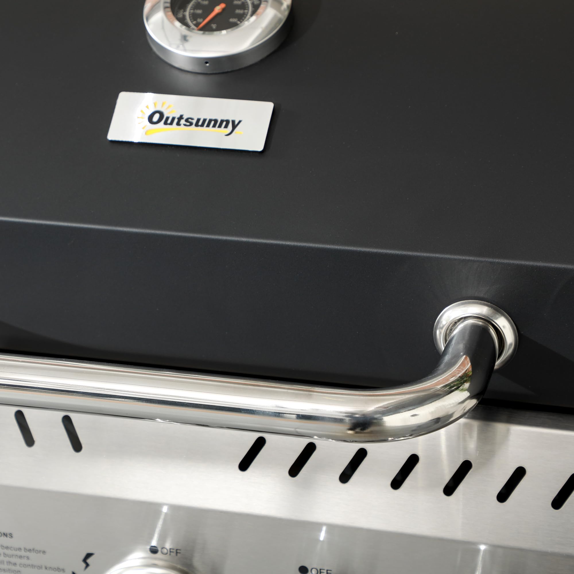 Outsunny Gasgrill 3 KW 3+1 Brenner Edelstahl Gas-Grill mit Seitenbrenner Grillrost Kochfeld Thermometer BBQ Grillwagen mit Flaschenöffner Seitenablagen für Camping Balkon 123 x 52 x 101cm