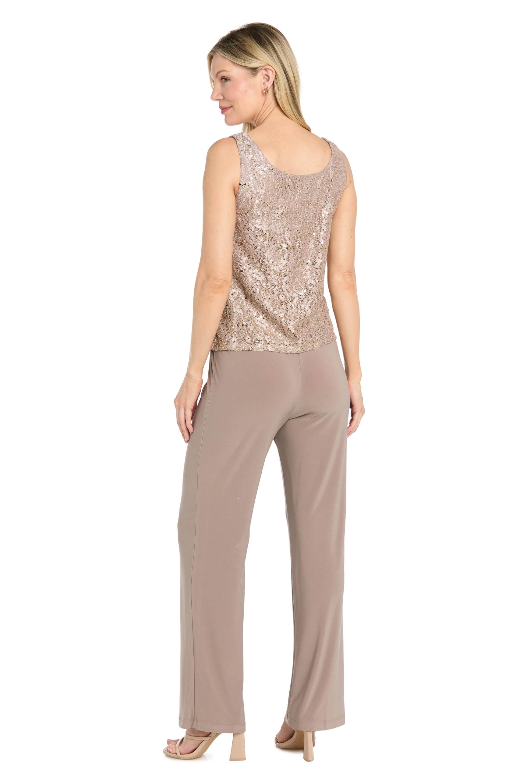 R&M Richards Damen Spitzen-Tanktop und Hose mit Durchsichtiger Spitzenjacke Business-Anzug Hosen-Set