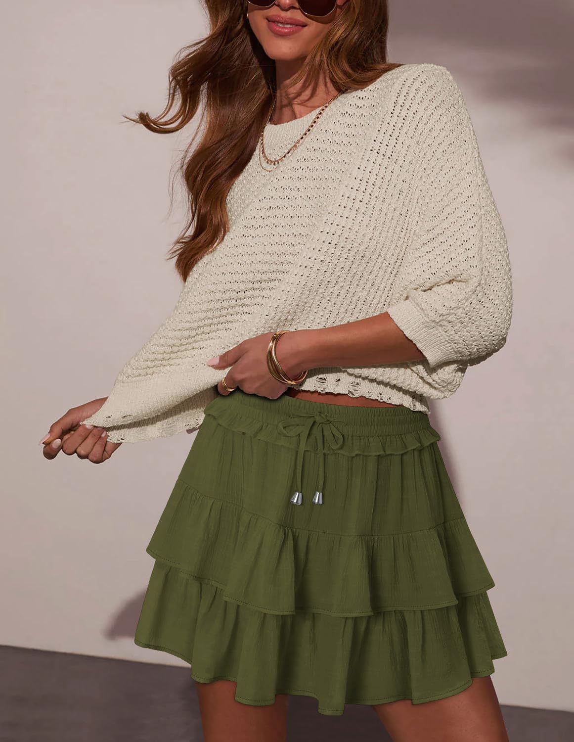 onlypuff Flowy Shorts for Women Ruffle Skorts Tiered Teen Girls Country Concert Outfits Golf Tennis Skort Under Sweater Skirt - Image 3