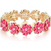 Flyonce Red Flower Bracelet for Women, Wedding Party Formal Gold-Tone