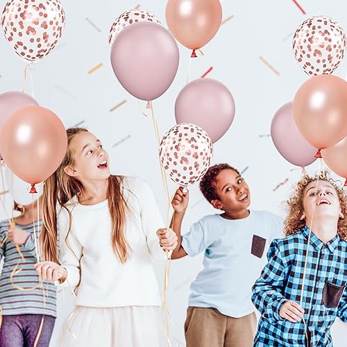 Miniatura 5 de Globos de oro rosa y rosa, 60 globos de cumpleaños de 12 pulgadas de oro rosa pastel con globos de confeti de oro rosa, globos de helio rosa, globos