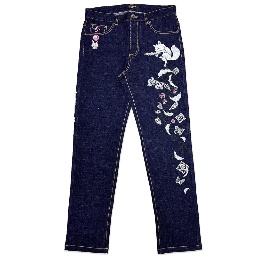 今昔-KON-JAKU- 火樹銀花 総刺繍 和柄 デニム パンツ （ KJ