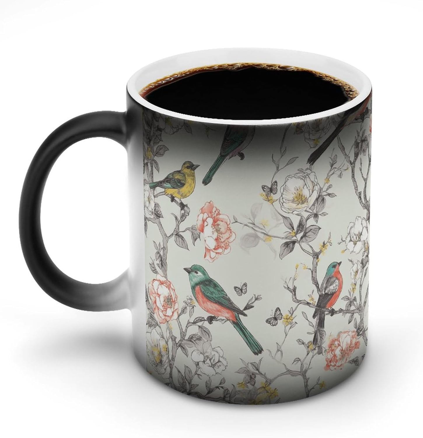 Color Changing Mug Birds And Flower Printed Ceramic Coffee Mug Heat Changing Sensitive Mug Magic Heat Changing Coffee Mug Novelty Coffee Mugs
