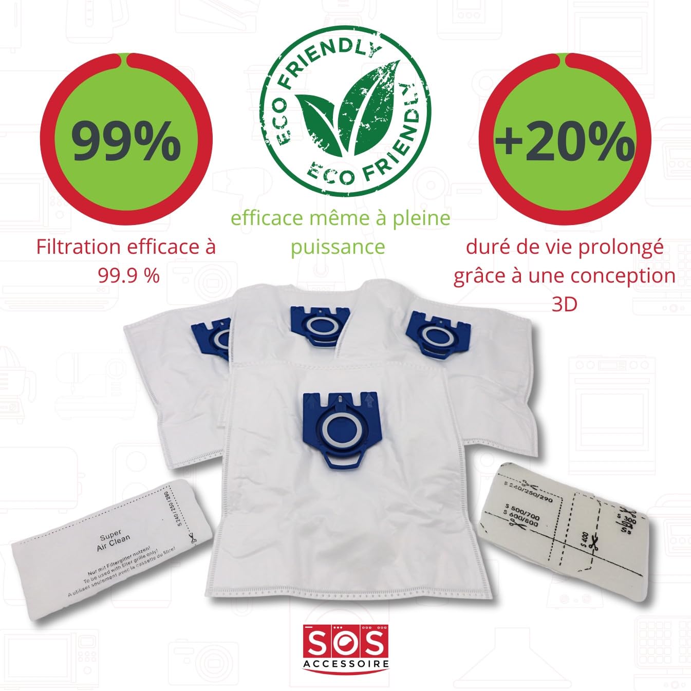 SOS Accesorio 12281680 - Bolsas de polvo para aspiradora SOS (12 unidades)