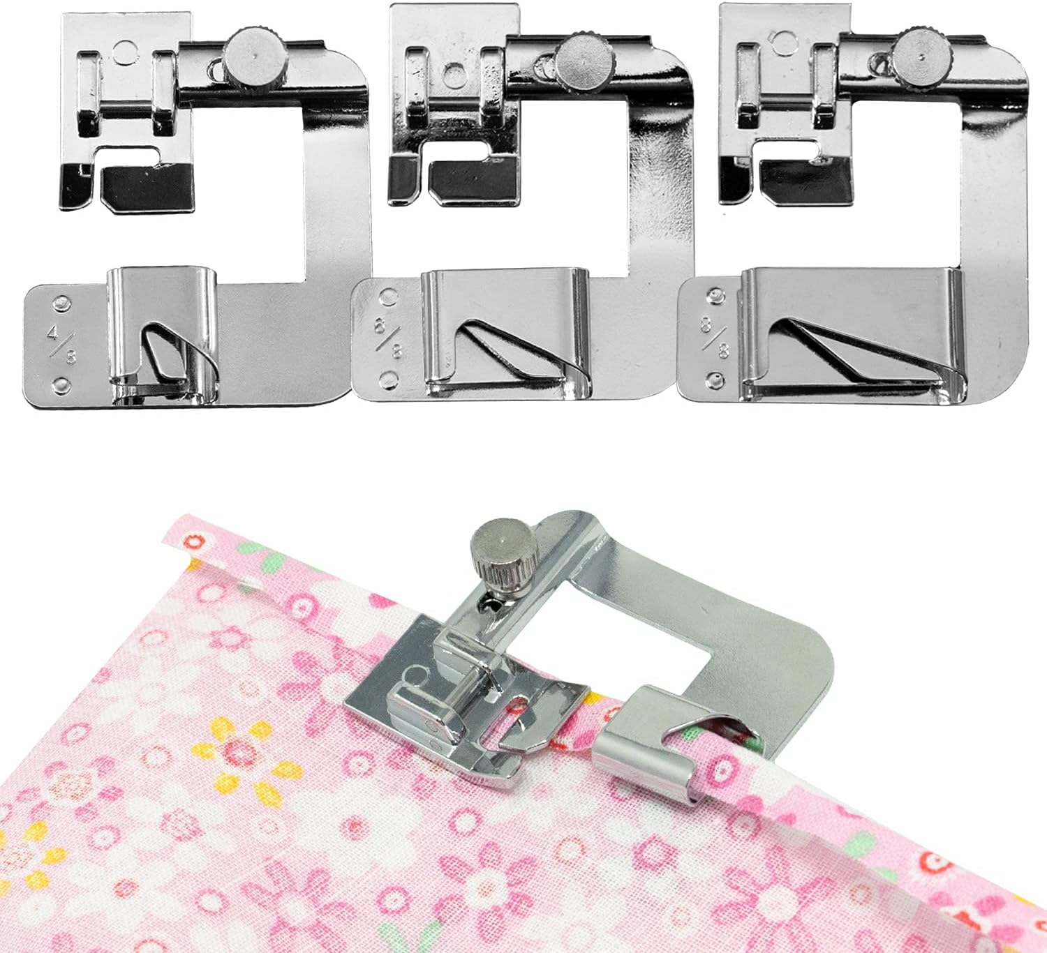 Wide Rolled Hem Foot Set 3pcs. Rolled Hem Presser Foot Compatible with Brother, Singer & Janome Low Shank Sewing Machines. Wide Hem Foot for All Fabrics. 1 Foot in Each Size [0.5in, 0.75in, 1in]