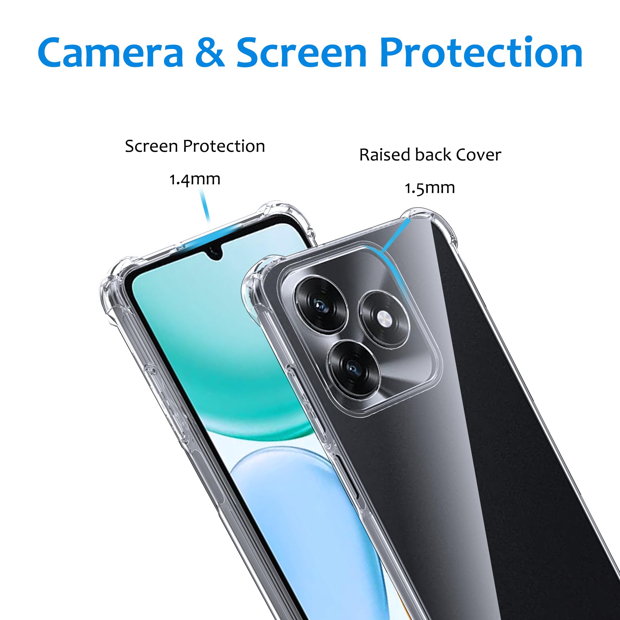 CAUHENYEE Trasparente Cover per Honor X5c Plus Custodia, con 2 Pezzi Schermo in Vetro Temperato, Cover Sottile e Morbida in TPU Trasparente