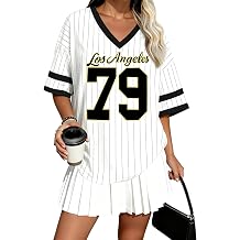 Jersey Shirts for Women Y2K Striped Number Graphic V Neck T Shirt Oversized Football Jerseys Casual Streetwear Tops
