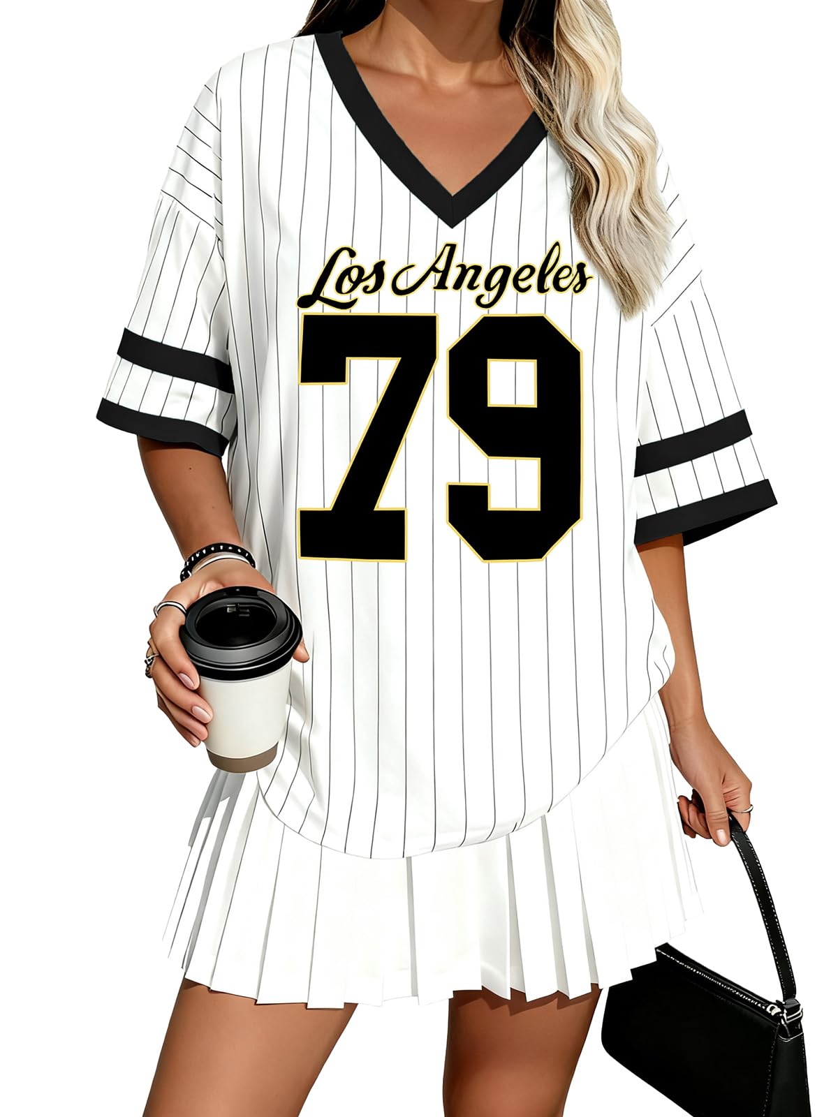 Jersey Shirts for Women Y2K Striped Number Graphic V Neck T Shirt Oversized Football Jerseys Casual Streetwear Tops