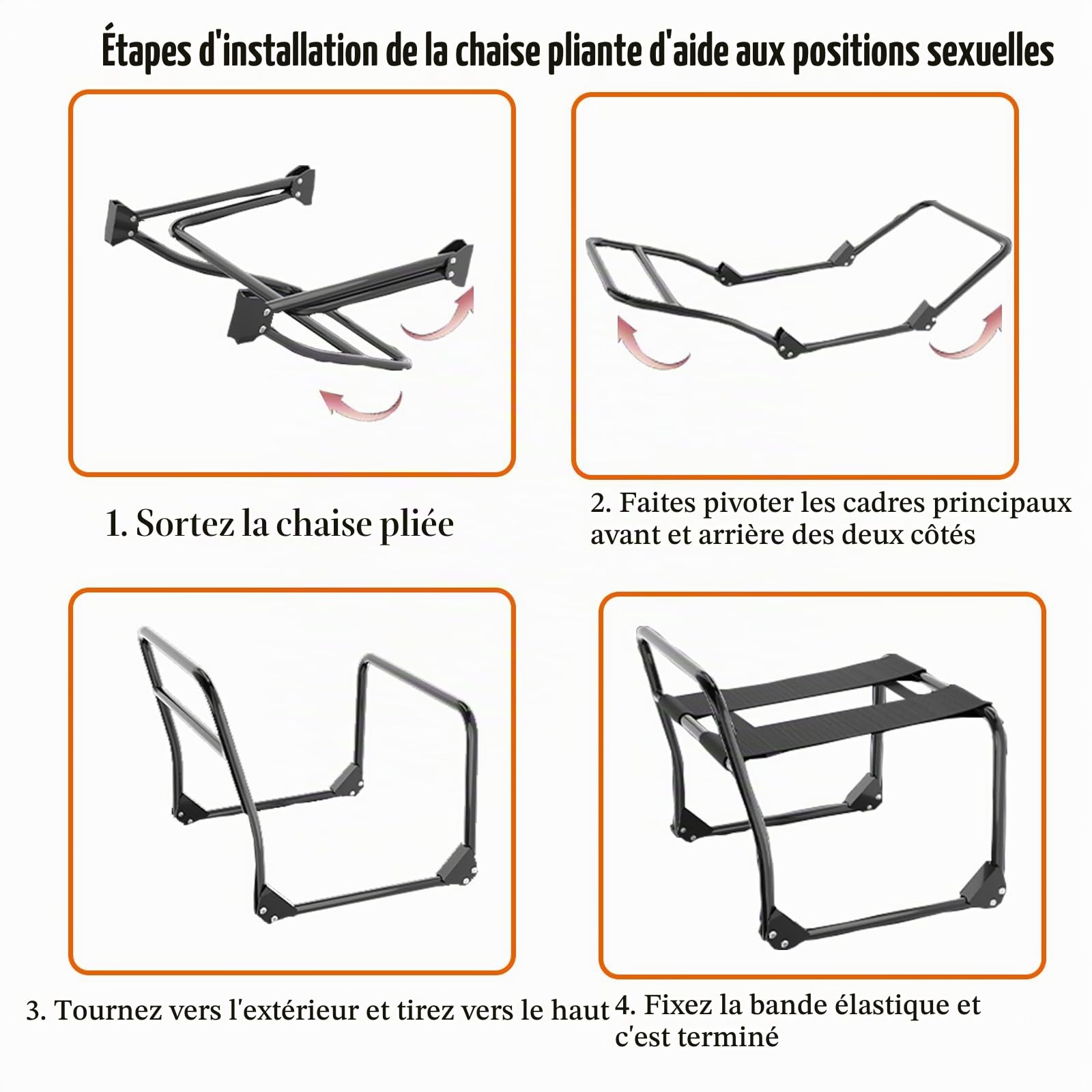 Chaise de sexe pliable – Grande aide pour les positions amoureuses avec poignée, banc de sexe portable et positionneur pour les couples, jeux SM et aventures érotiques, meuble d'amour robuste pour des