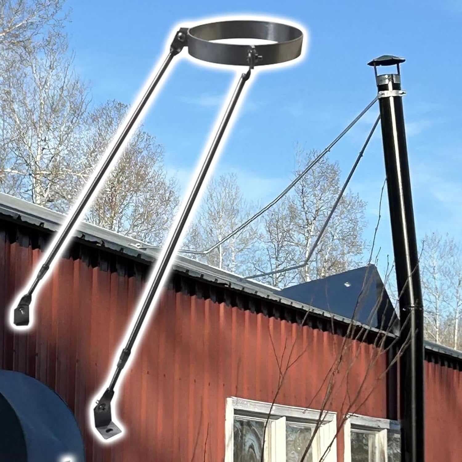 Stainless Steel Chimney Pipe Support Kit - Universal Wall Mount Bracket for 3-10 Inch Stove Pipes - Durable, Adjustable, Easy Installation (Hoop Dia 125mm/4.9in)