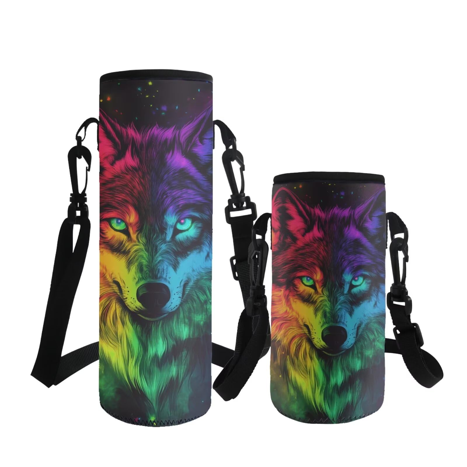 ASQVTIFE Wolf Neoprene Water Bottle Carrier with Strap for Kids Boys Girls Elementary Insulated Water Bottle Sleeve with Adjustable Shoulder Strap for Middle Steel/Glass/Plastic Bottles L — image 1