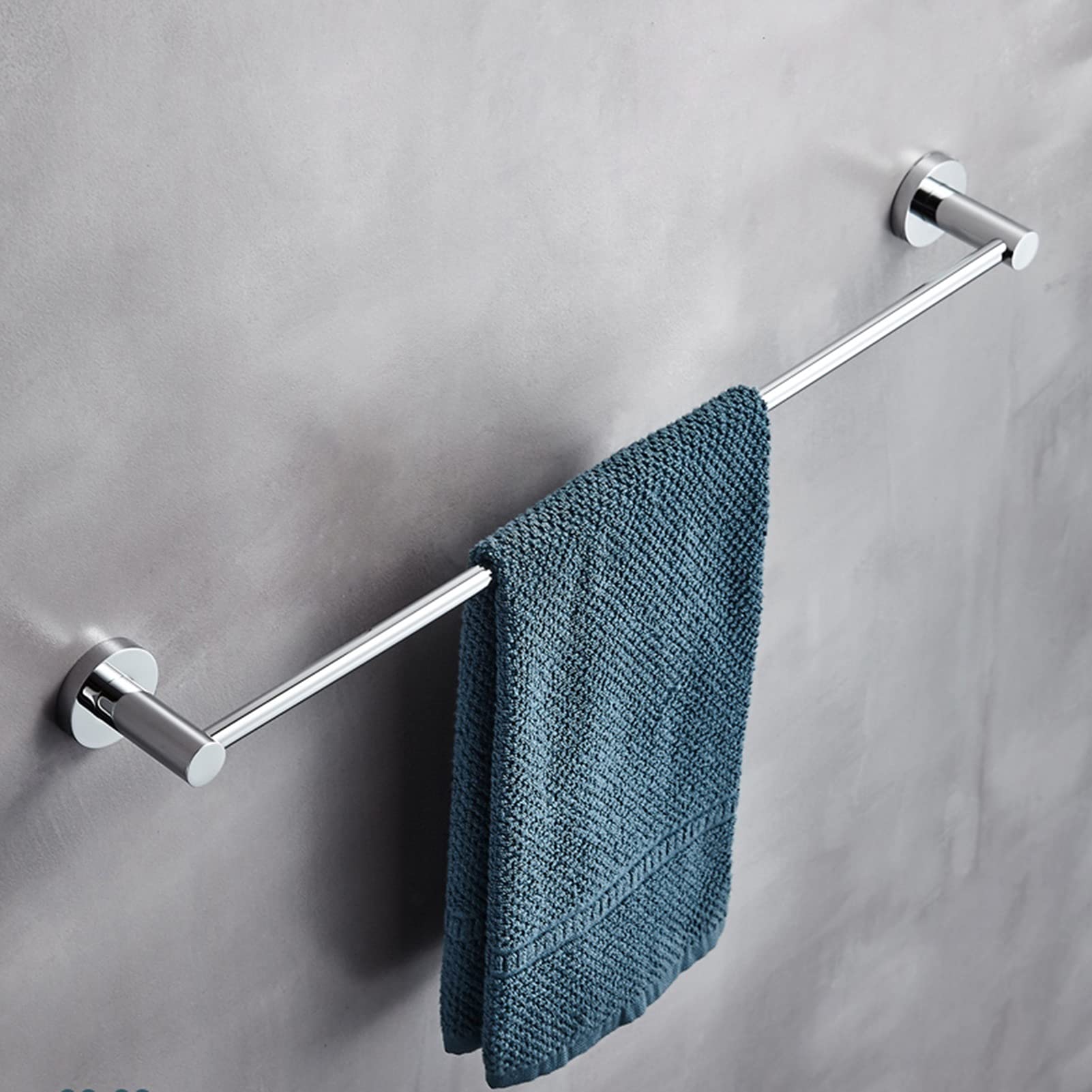 Toallero redondo de cromo pulido de 40 cm, montado en la pared para baño y cocina, toallero individual con tornillos, diseño elegante y que ahorra espacio