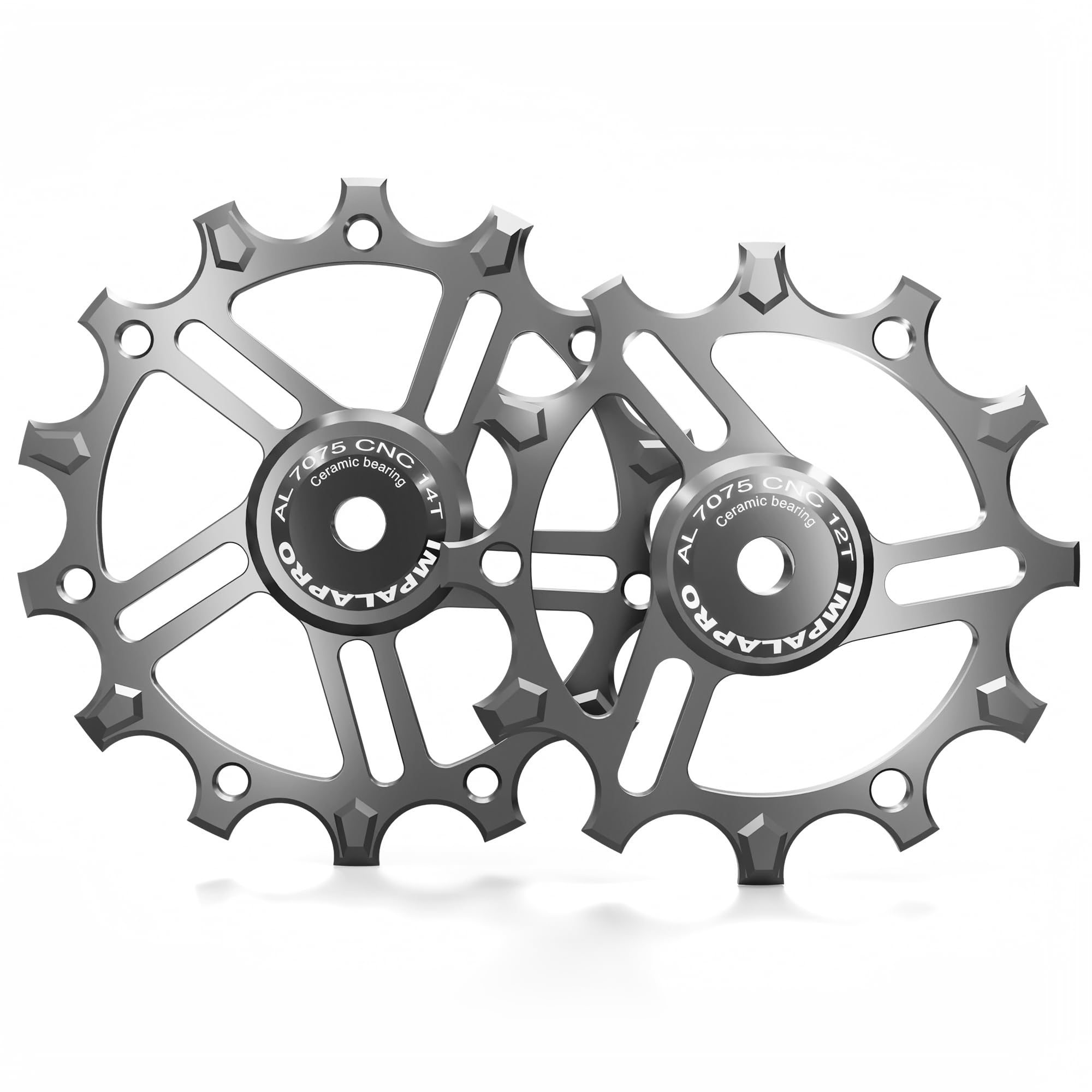 IMPALAPRO - Set of 2 Ceramic Jockey Wheels 12T-14T Aluminium 7075 CNC for 9 to 12 Speeds (graphite)