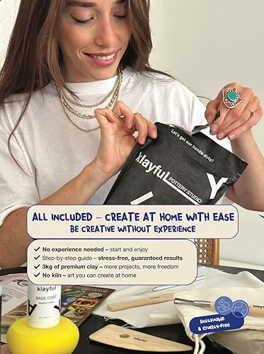 Miniatura 5 de KLAYFUL Kit de cerámica para adultos - Juego de cerámica de arcilla seca al aire de 6.6 lbs con herramientas, pinturas y pinceles - Kit de