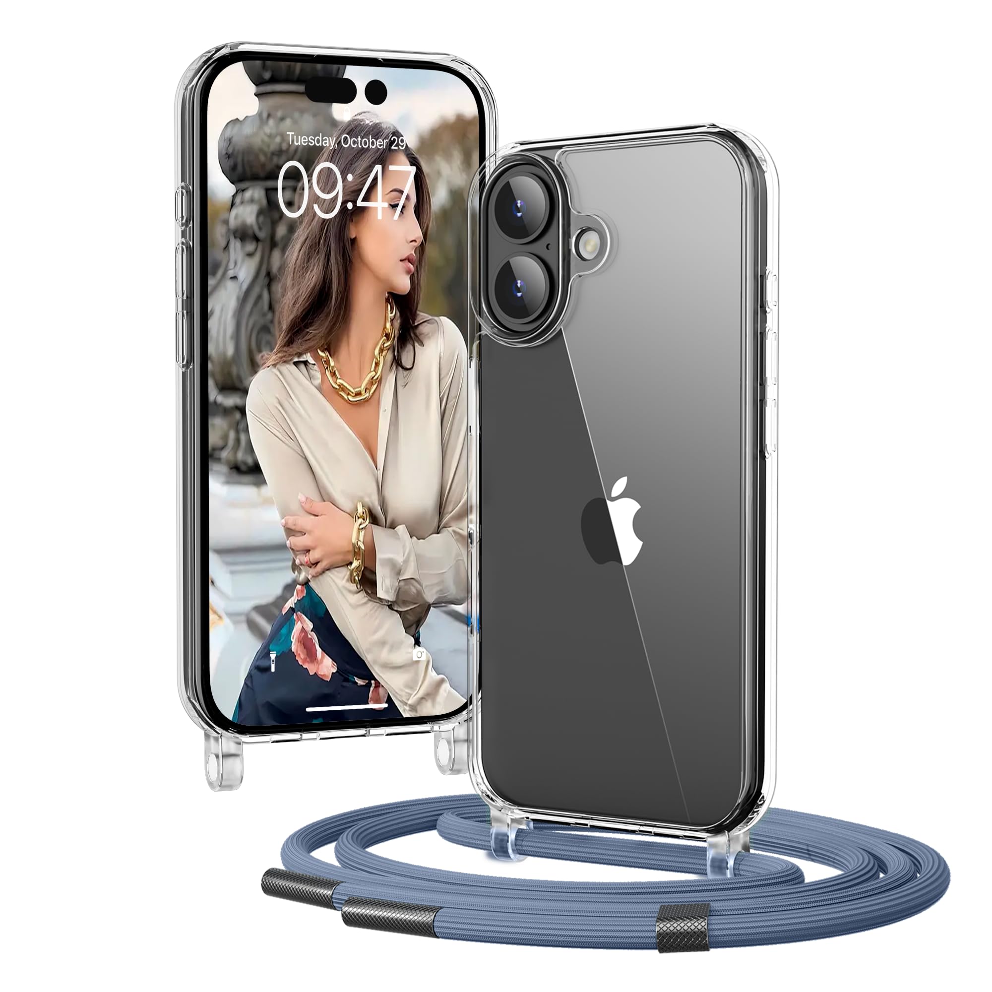 OLEPHY Handykette für iPhone Hülle mit Band, Necklace Handyhülle, Transparente Schutzhülle zum Umhängen [Verstellbarem und Demontage Umhängeband],