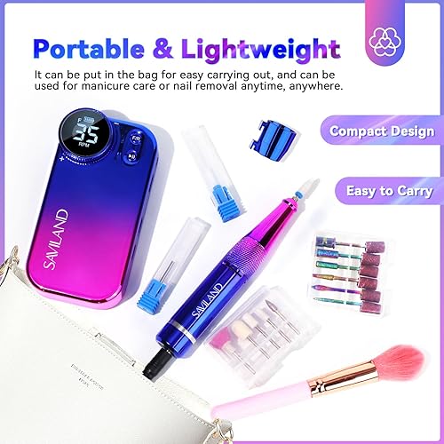 Miniatura 6 de Saviland Taladro eléctrico de uñas, mejora rosa y azul