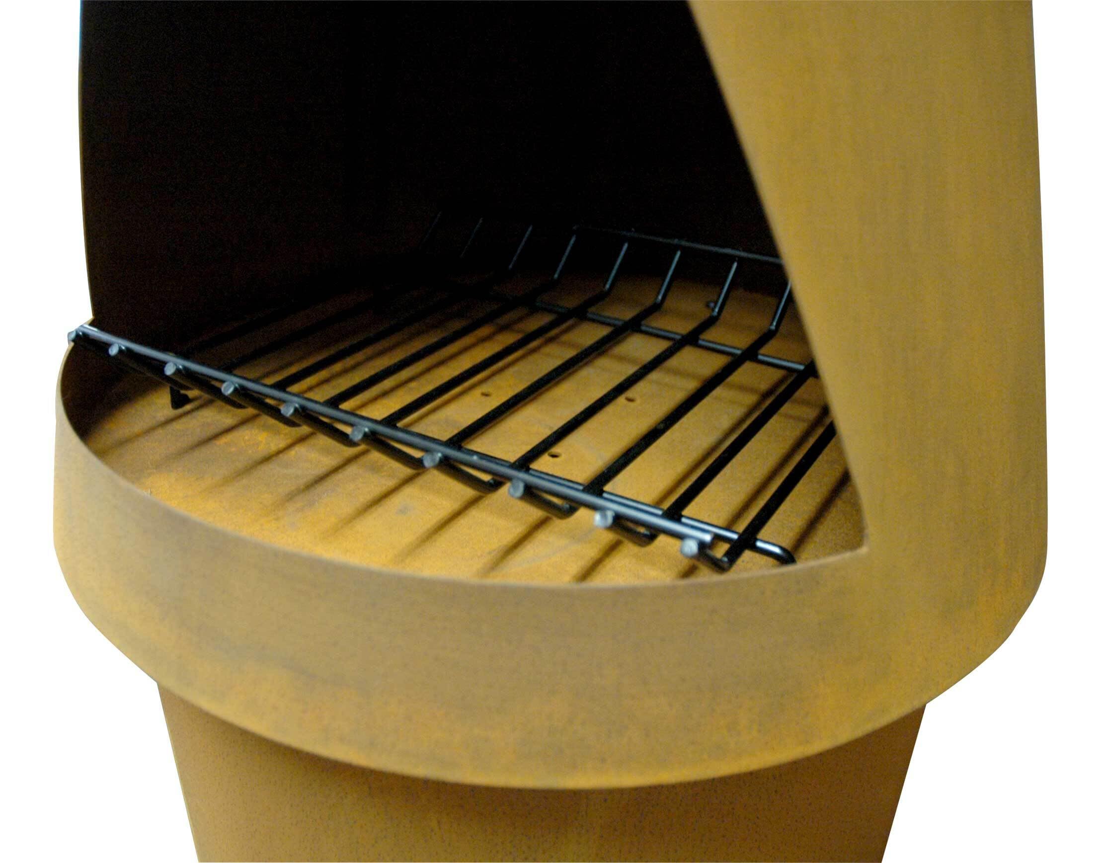 Yerd Gartenkamin Denver XXM 2 Meter 200 cm aus Corten-Stahl inkl. Grill-Rost Set mit Verlängerung
