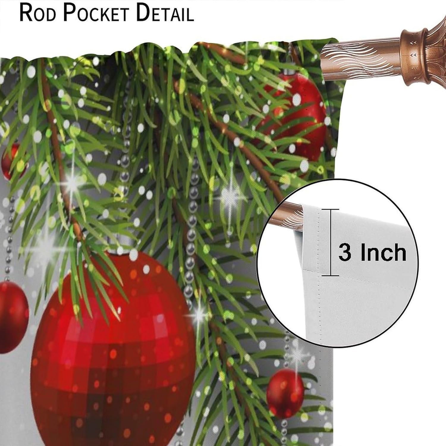 Christmas Curtains, Xmas Merry Christmas Fir Twigs Ball New Year Holiday Party Decor Window Drapery Treatments for Bedroom Kitchen Bathroom Home 2 Panels Set, 42"x54" in Blackout