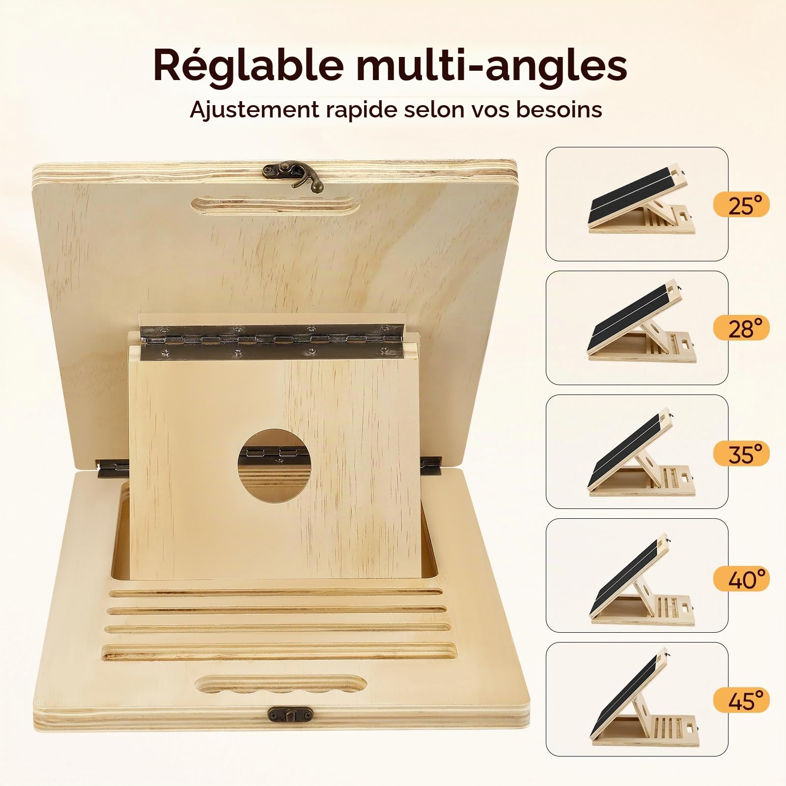 Planche Inclinée, Slant Board en Bois avec 5 Angles Réglables, Plan Incliné pour étirement des Mollets, équipement de Fitness Portable pour Exercice, Squats, Étirer Les Mollets