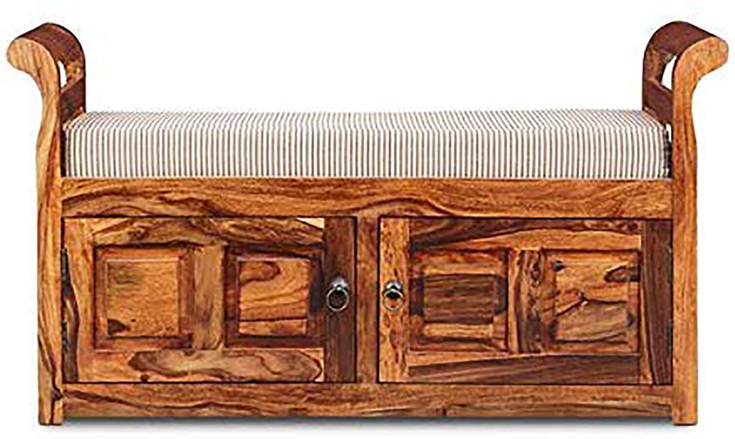 MH DECOART Sheesham Wood 2 Seater Sofa Couch with Door Storage for Living Room Hall Home Wooden Two Seater Sofas Furniture (Walnut Finish)