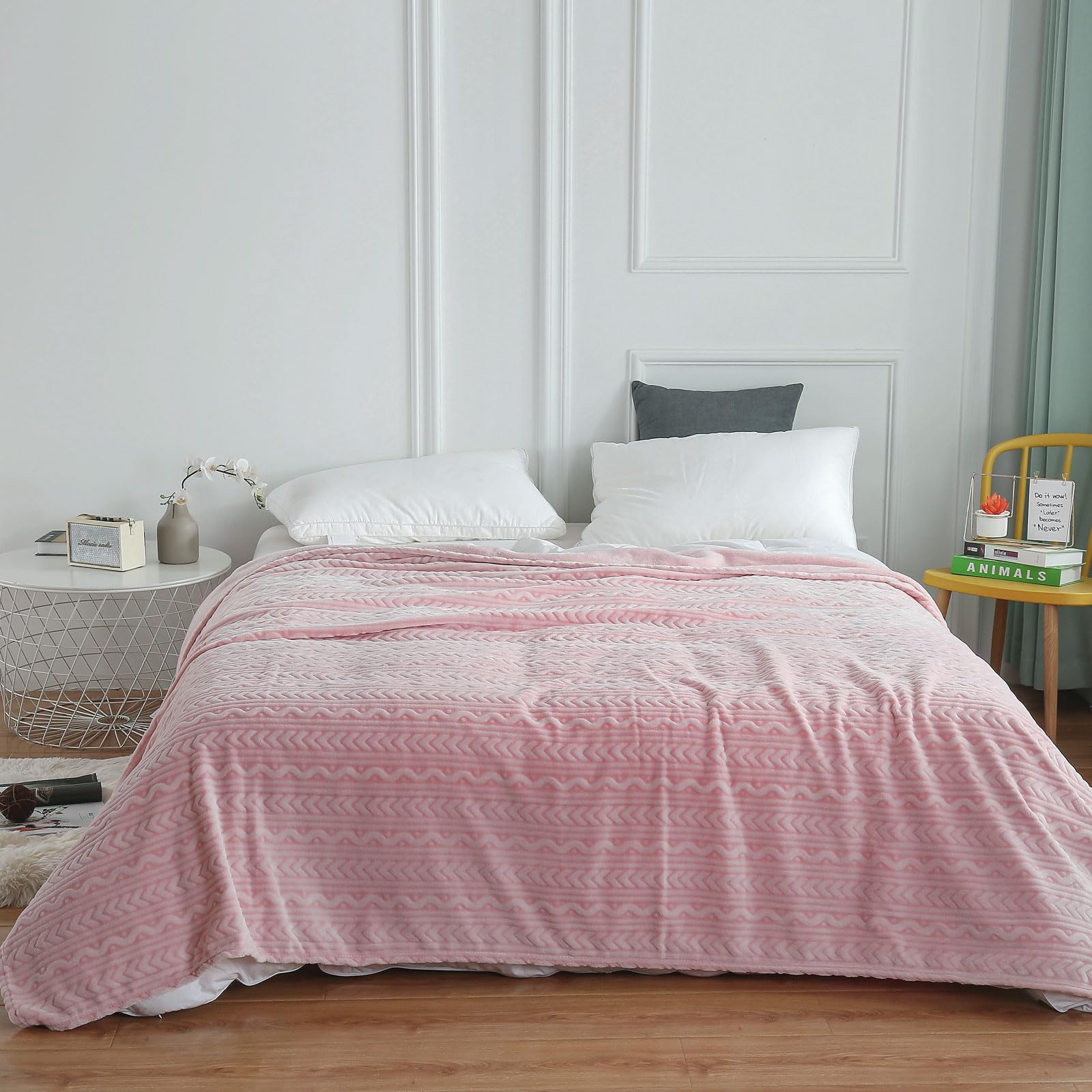 HETOOSHI Manta de forro polar, manta mullida, suave y cálida manta de forro polar, manta acogedora para cama y sofá, para casa y oficina, color rosa, 180 x 200 cm