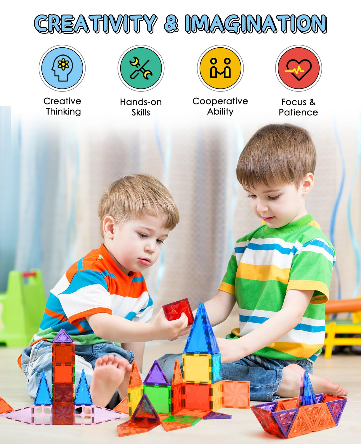 DXJXMAX Costruzioni Magnetici 80 Pezzi, Magneti Giocattoli per Bambini 3D, Costruzioni Magnetiche Blocchi, Giocattoli Educativi Regali STEM Creatività Montessori per 3+ Anni Ragazzi e Ragazze