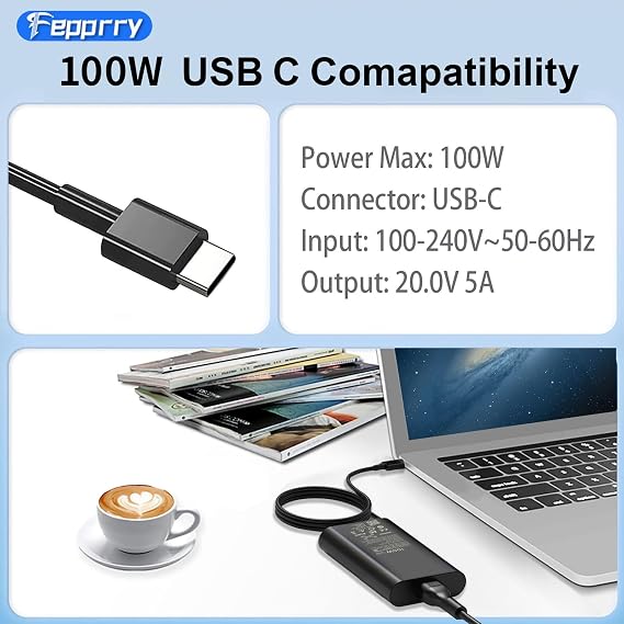 GAN 100W USB C Laptop Charger Compatible with Dell Latitude 5340 7640 7340 7440 5440 5540 9440 5289 5300, Precision 3540 3580 3480 3581 5480 5680, in-spiron 14 Plus 7430 7440 DA100PM220