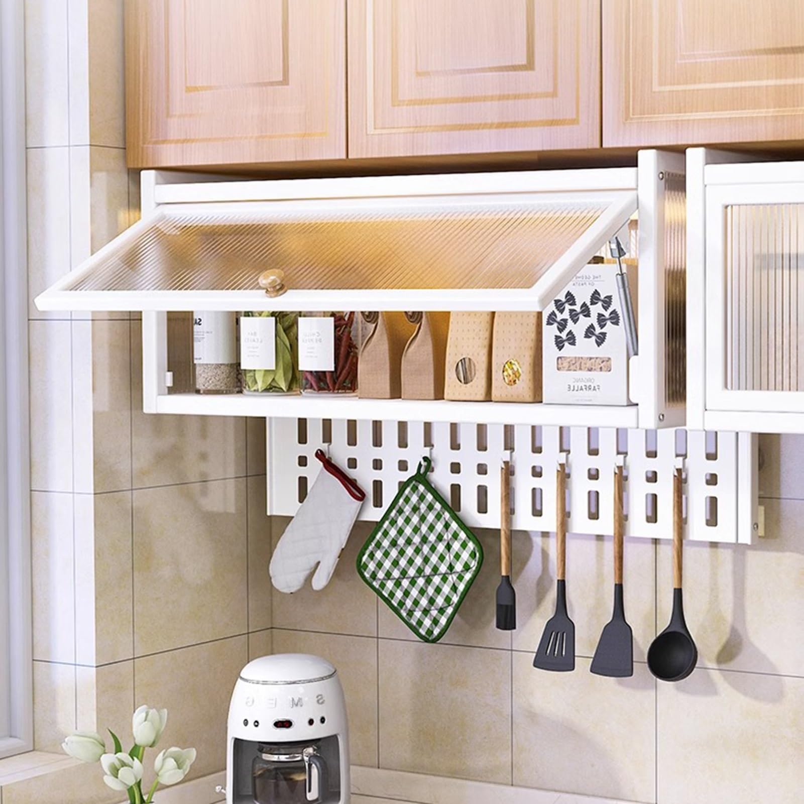 Porta Spezie Da Parete Per Cucina, Organizer Da Cucina, Porta Spezie In Metallo, Pannello Porta Pc Con Increspature D'Acqua E Maniglia, Salvaspazio Fai Da Te Con Pannello Forato Per Piano Di Lavoro,