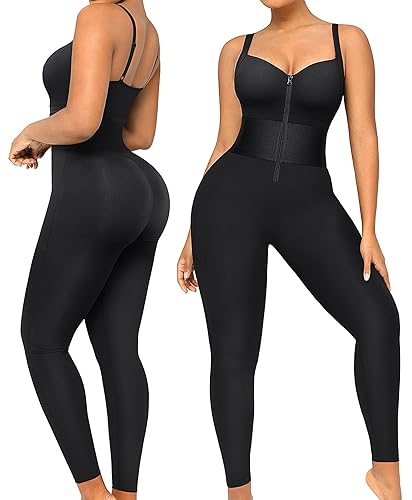 SHAPELLX Jumpsuits for Women Tummy Control One Piece Outfit Yoga Athletic Rompers Sleeveless Bodycon Shapewear - Black - Small