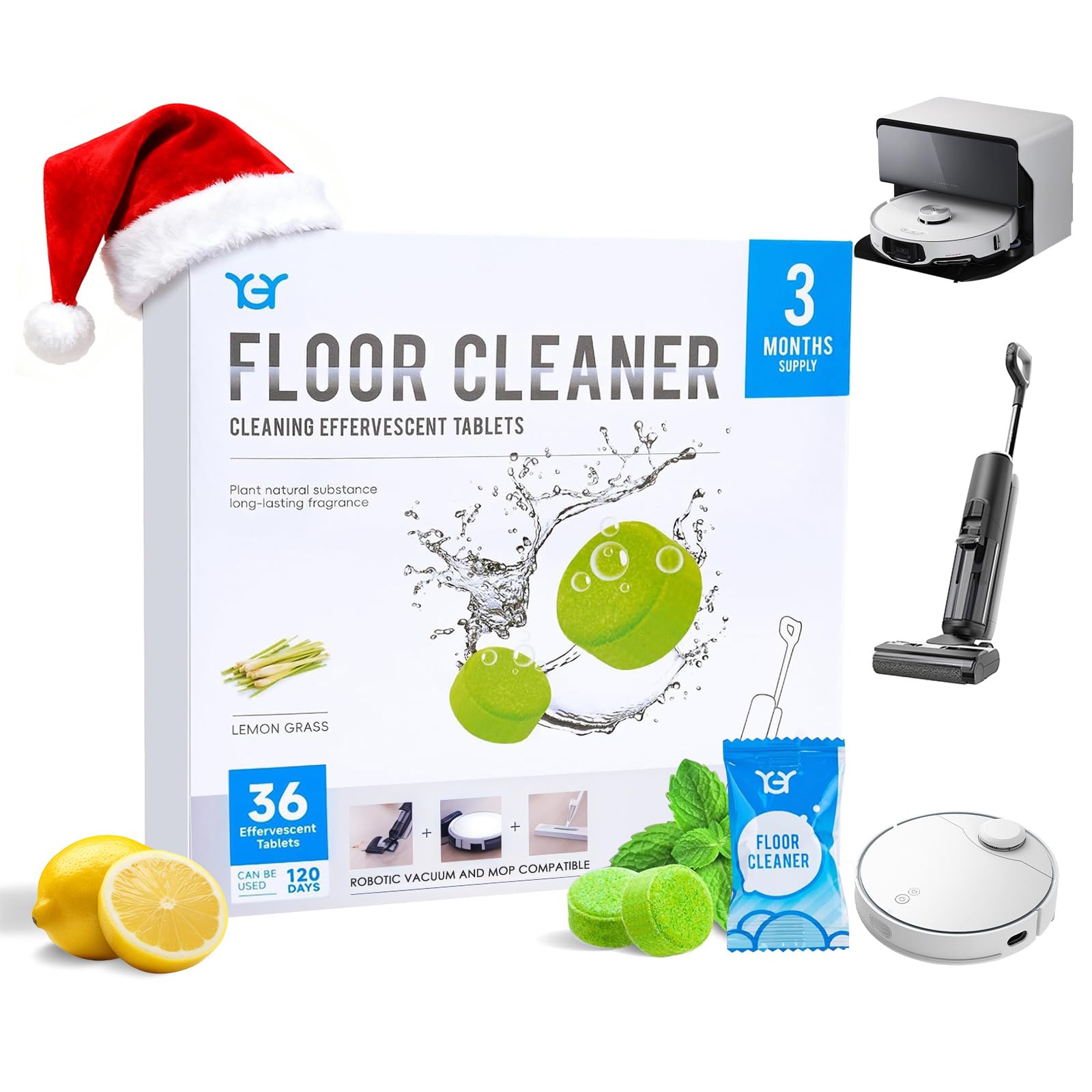 YGY 36 Pack Lemongrass Scent Floor Cleaning Tablets, Compatiable with Tineco iFLOOR, Floor One S3/S5/S6/S7 Wet Dry Vacuum Mop—Deep Clean & Deodorize—Clean Machine,Individually Wrapped
