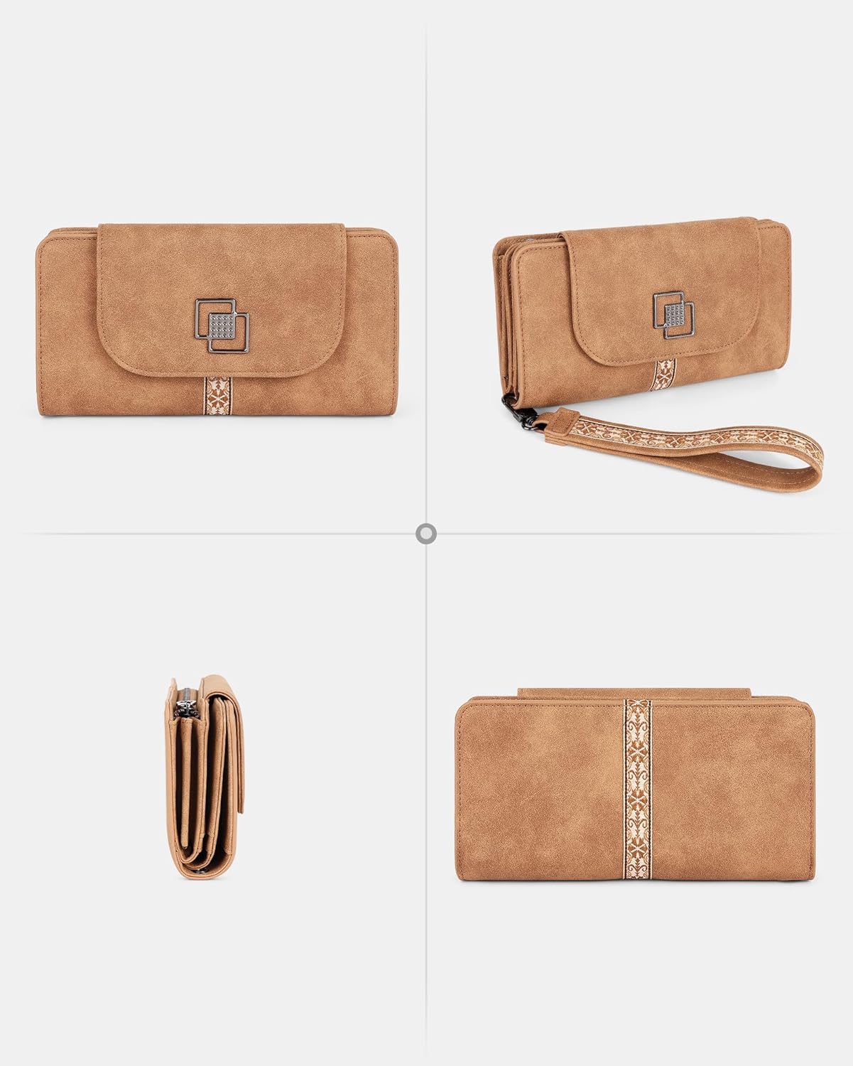 FADEON Leather Wallets for Women, Large RFID Blocking Trifold Wristlet Purse with Credit Card Holder Organizer - Image 6