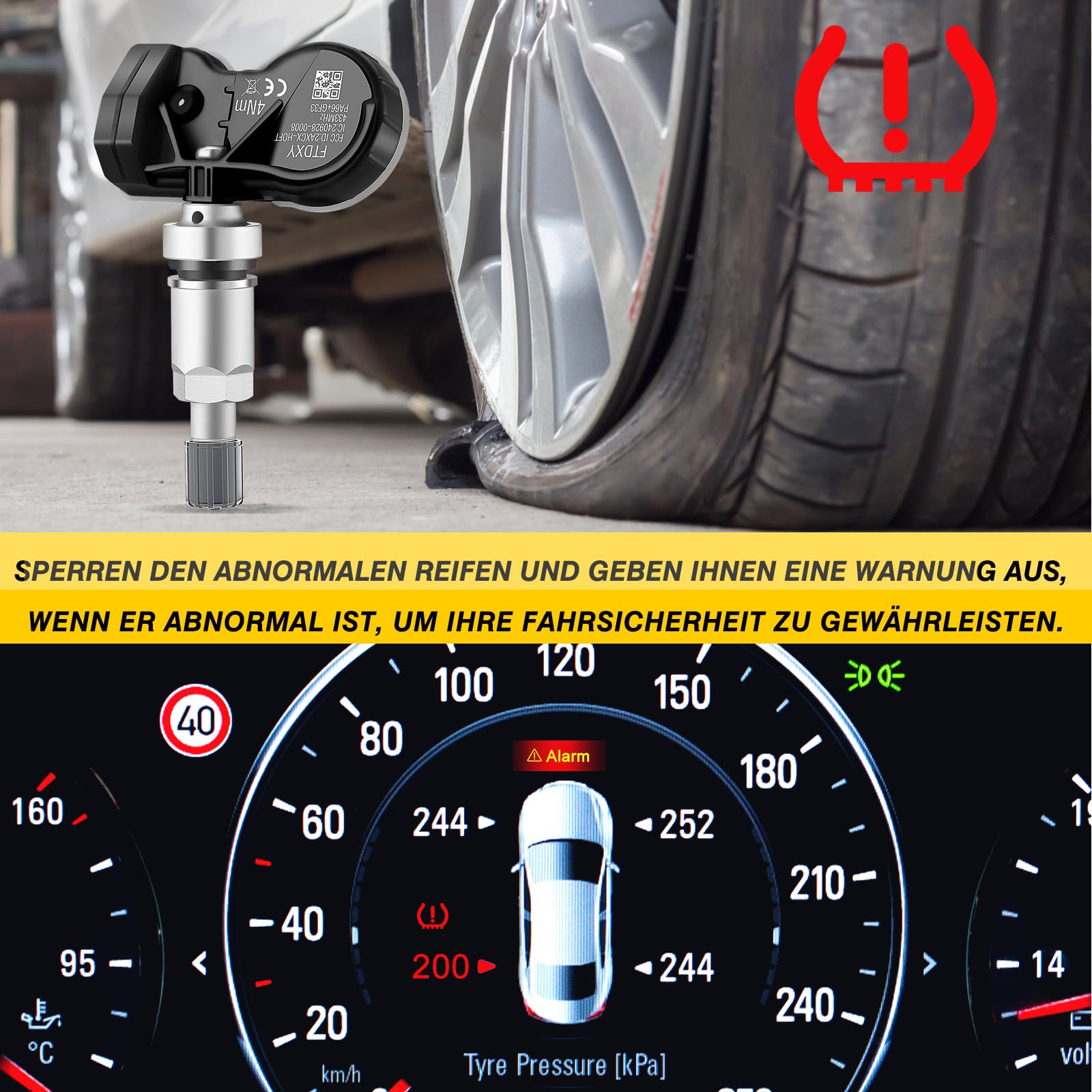czujnik ciśnienia w oponach wieloprotokołowy TPMS Sensor RDKS Pasuje do Forda Focus F-150 Explorer Mustang Kuga dla prawie wszystkich modeli EV6T1A180DB EV6T1A180CB EV6T1A150CB, 4 sztuki