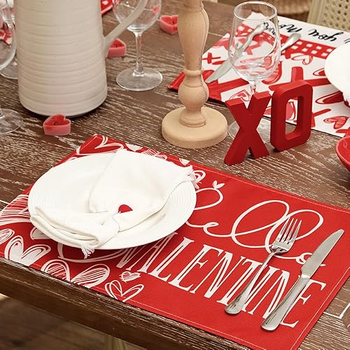 Miniatura 3 de ARKENY Juego de 4 manteles individuales con diseño de corazones y rosas rojas para el día de San Valentín decoración de interiores para mesa de