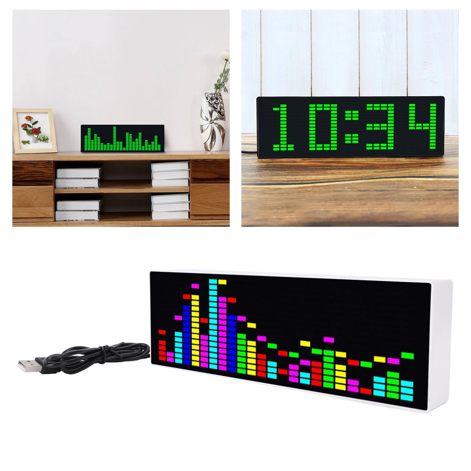 Display dello spettro musicale, analizzatore musicale a LED, analizzatore dello spettro audio, misuratore di controllo del suono colorato, 12 effetti dinamici e 7 effetti cromatici