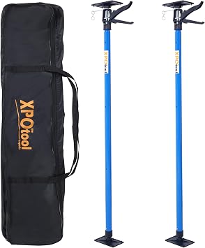 Adjustable Support Pole, 3rd Hand Tool, Steel Support System for Drywall, Cabinet Jacks, and Cargo Bars, Extends from 45 to 114 Inches, Heavy-Duty Construction with Carry Bag Blue, 2 Pack