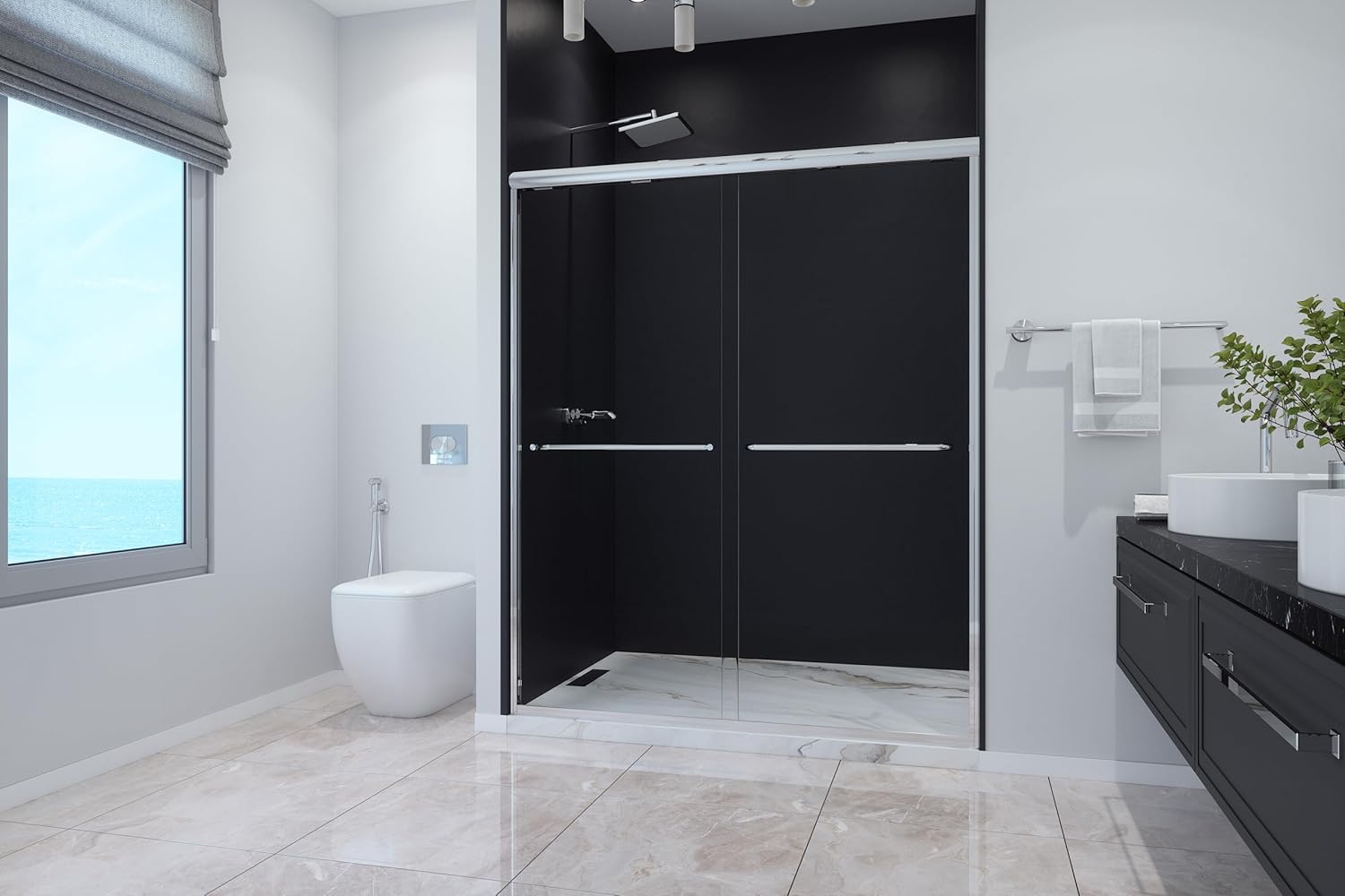 Classic 56-59" W x 72" H Semi-Frameless Double Sliding Glass Shower Door with 1/4" Clear Tempered Safety Glass (Chrome)