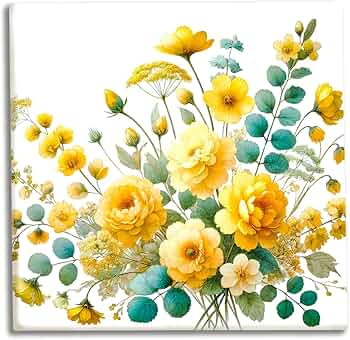 Amazon.co.jp: 風水アート イエローブーケ 絵画 水彩画風 黄色い花の絵