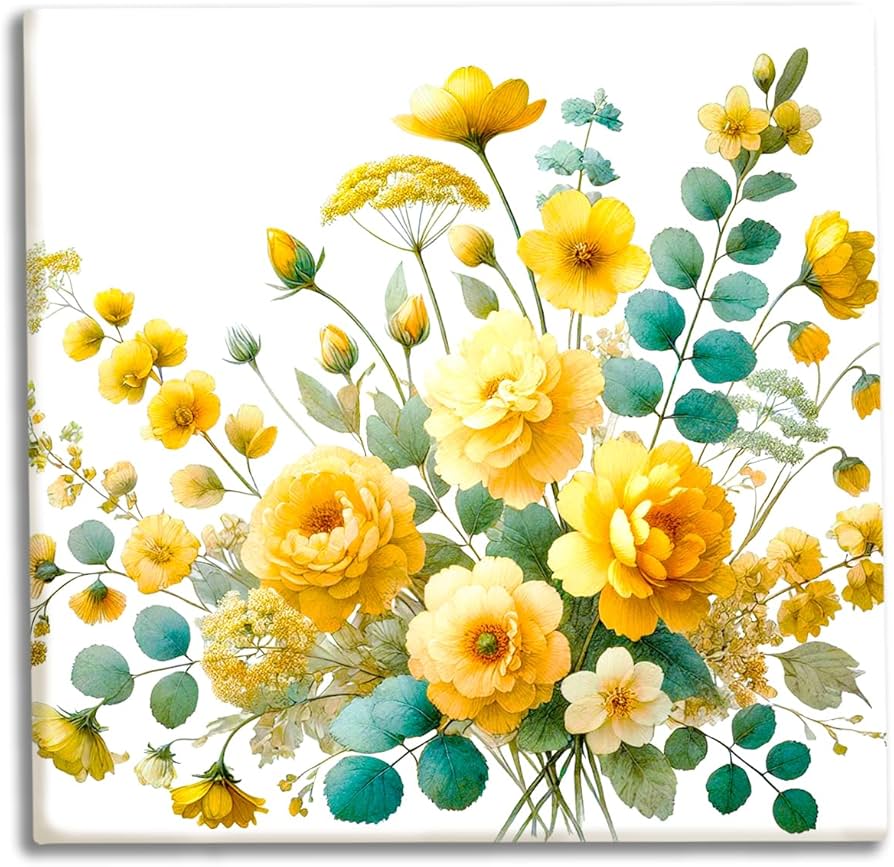 Amazon.co.jp: 風水アート イエローブーケ 絵画 水彩画風 黄色い花の絵