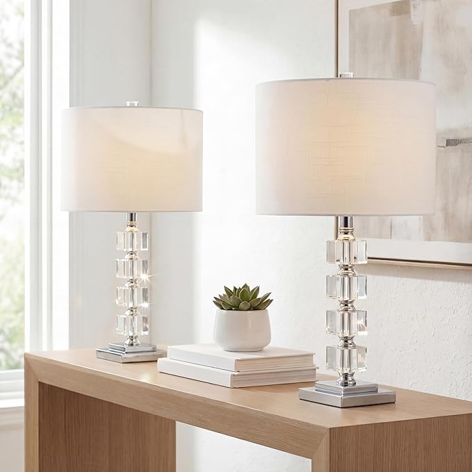 Set 2 lámparas mesa cristal cromo 22" LED miniatura 2