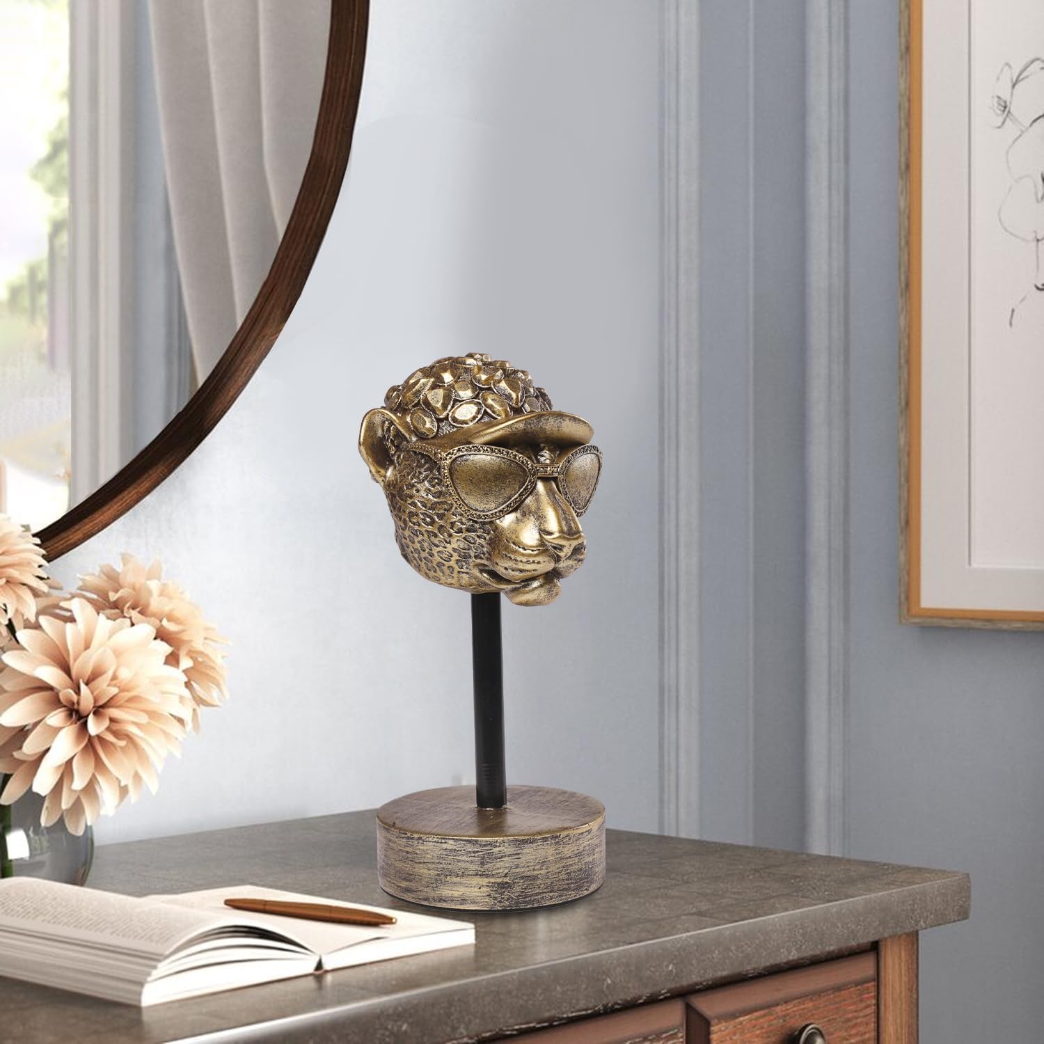 Handcrafted Resin Sculpture (Leopard)- Statue Decoration Modern Home Decor Accent, Trending Living Room & Office Decor, Elegant Tabletop & Shelf Decor for Desk, Bookshelf, Nightstand