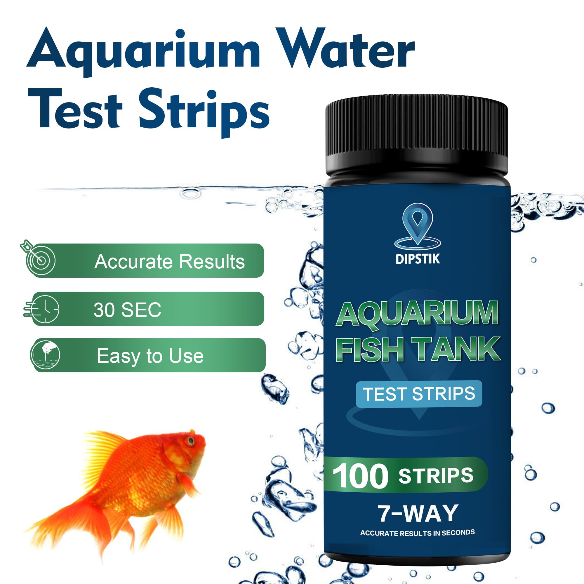 Aquarium Test Strips, 7-Way Aquarium Test Kit for Freshwater Saltwater,100 Strips Quick and Accurate Fish Tank Pond Test Strips,Test Nitrate, Nitrite, Chlorine,Hardness,Alkalinity, Carbonate, Ph