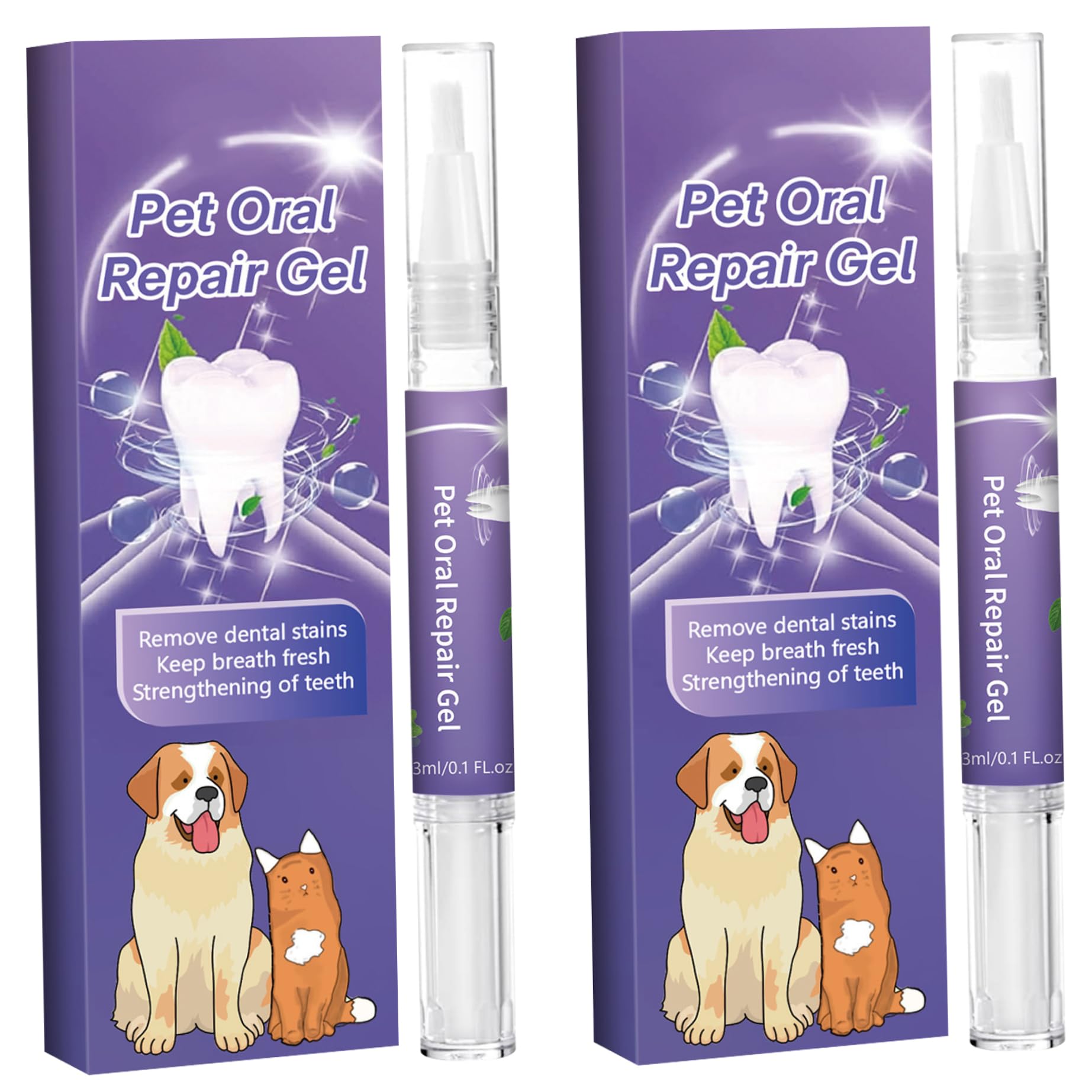 Dentifrice pour chat, 2 pièces Gel de réparation buccale pour animaux de compagnie, 20 g Gel réparation buccale pour animaux compagnie pour chiens chats Menthe Désodorisant Stylo à dents Enleve